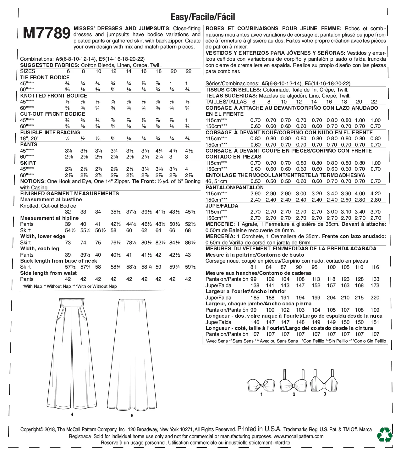 M7789 Misses' Dresses and Jumpsuits