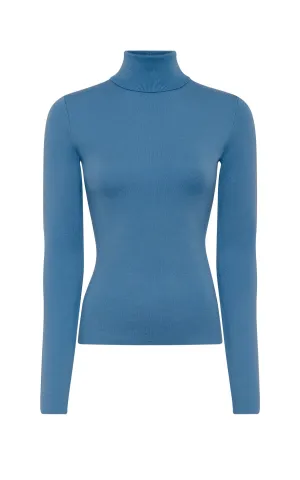 May Knit Turtleneck in Sky Merino Wool Cashmere