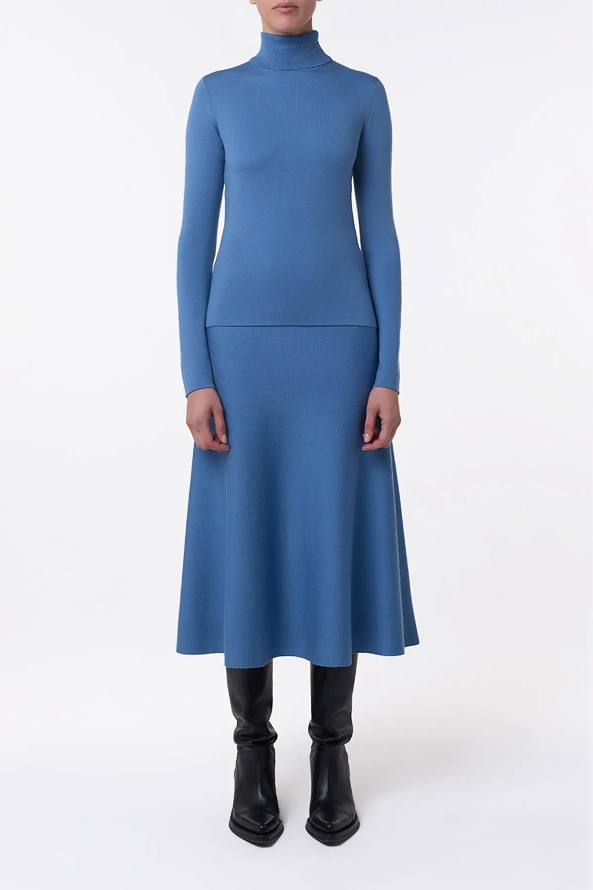 May Knit Turtleneck in Sky Merino Wool Cashmere