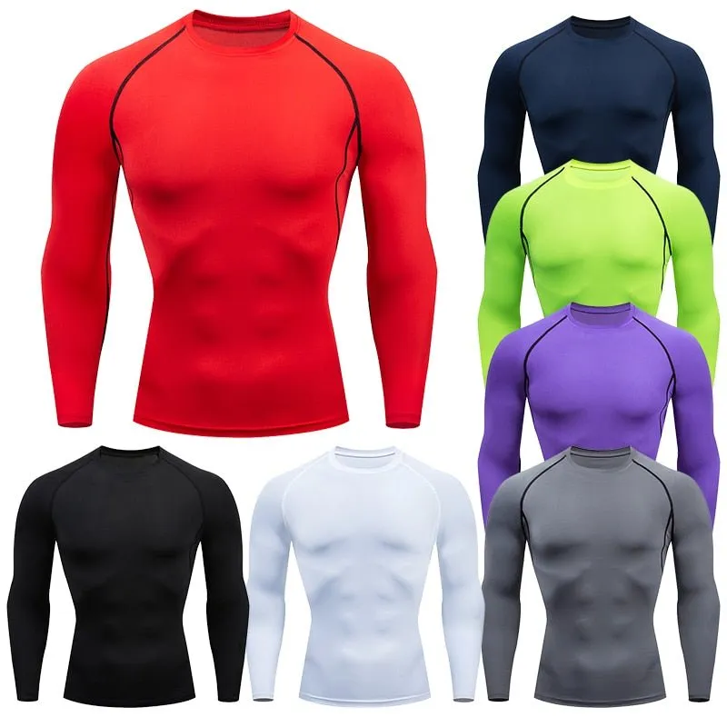 Men Compression Running T Shirt Fitness Tight Long Sleeve Sport tshirt Training Jogging Shirts Gym Sportswear Quick Dry rashgard