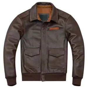 Men's Dark Brown A2 Flight Jacket - Leather Aviator Bomber Coat