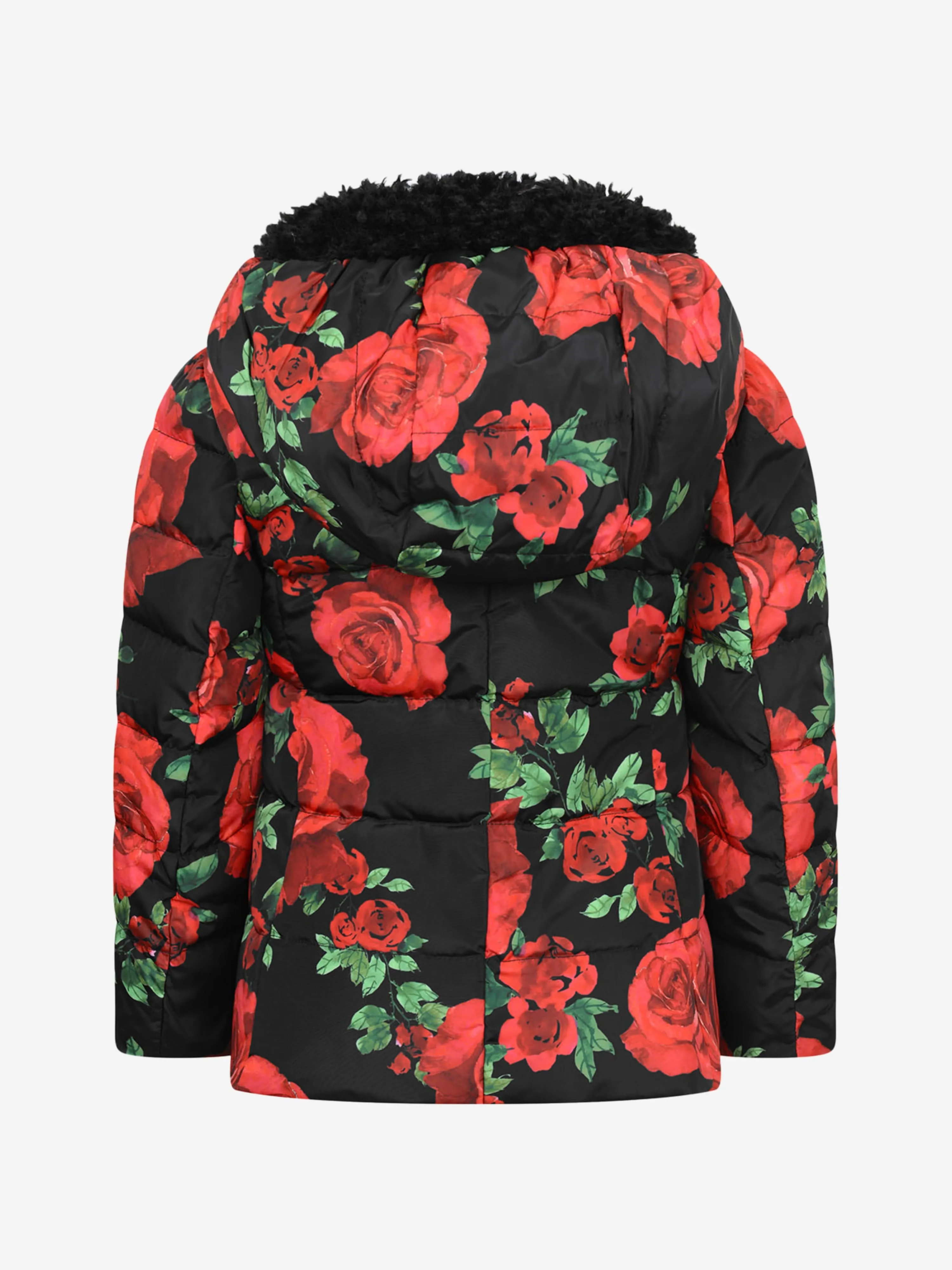 Monnalisa Black & Red Rose Down Padded Coat