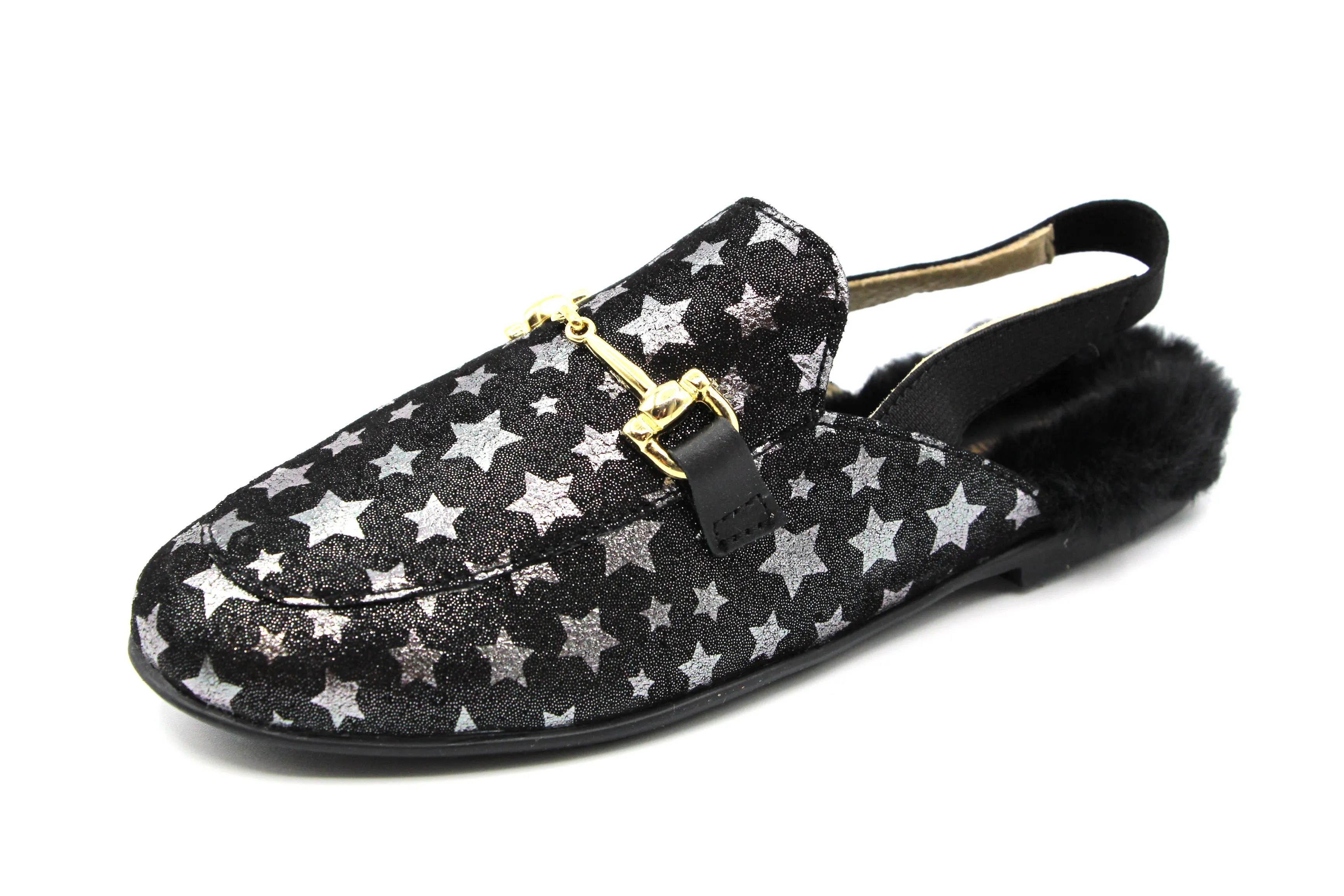 Naturino  Black Galaxy Slingback With Fur Trim Sunsketchy