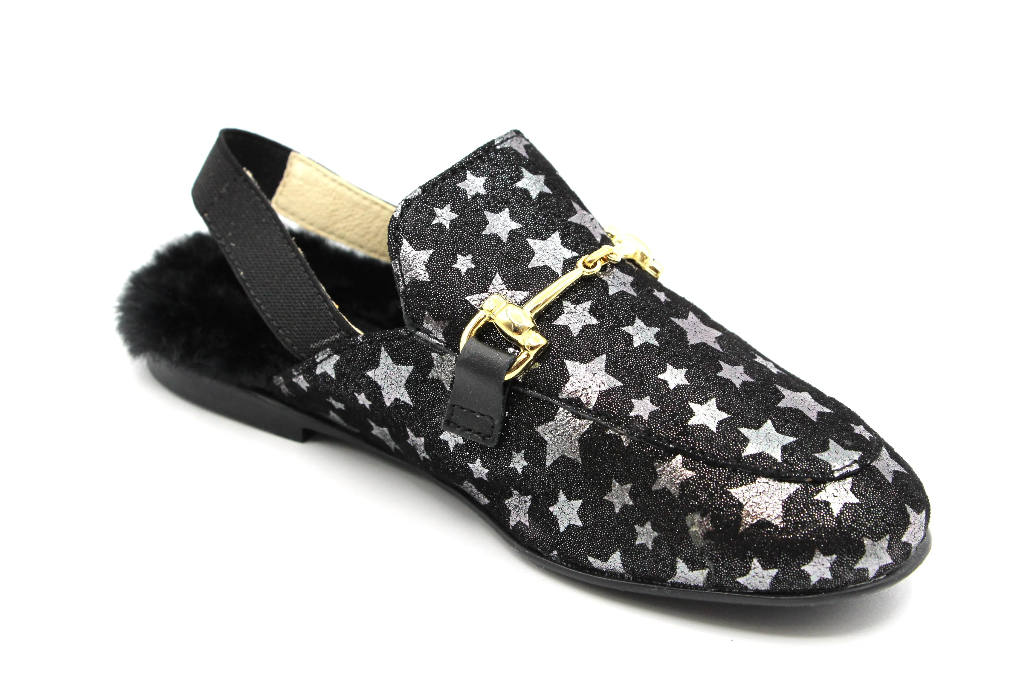 Naturino  Black Galaxy Slingback With Fur Trim Sunsketchy