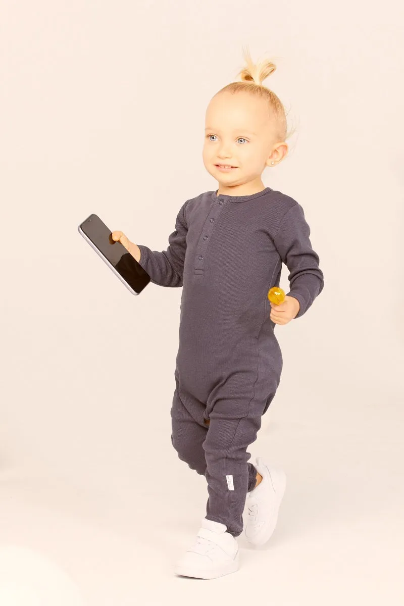 Organic Cotton Rib Romper in Ink Navy