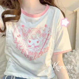 Pink & White Kuromi Crop Top