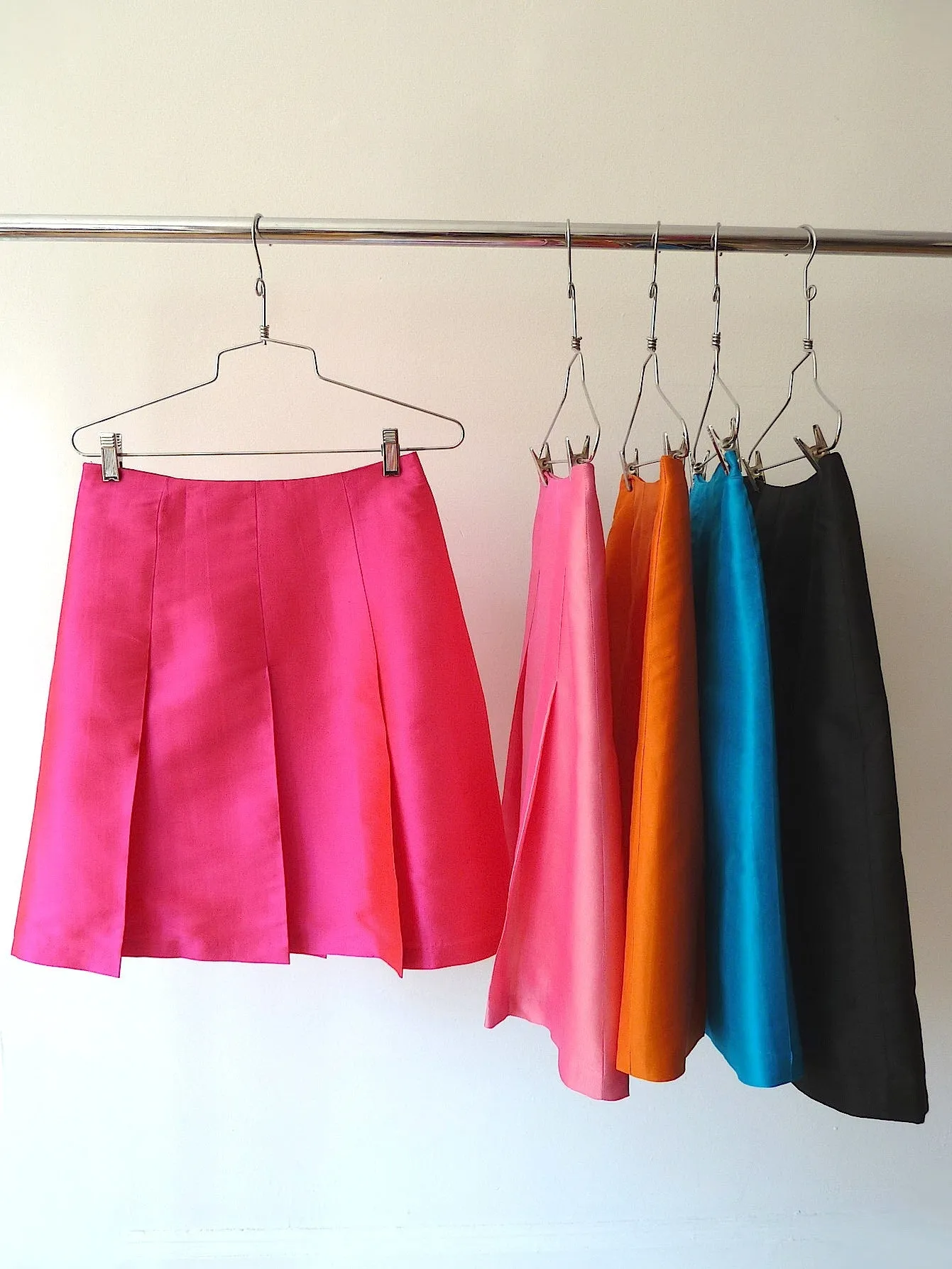 Pleated Cocktail Skirt Thai Silk Fuchsia