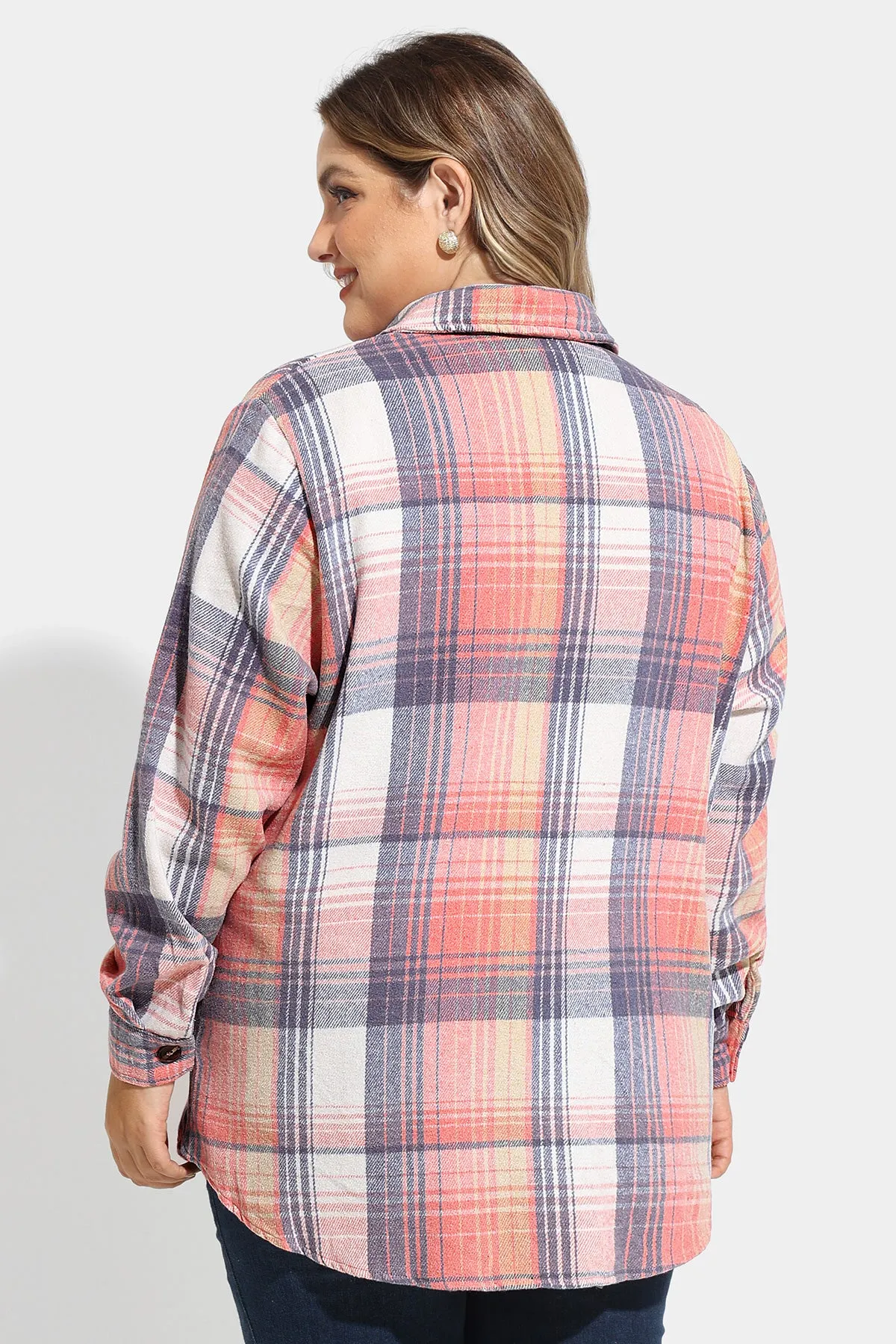 Pocket Plaid Patchwork Button Down Flanner Coat