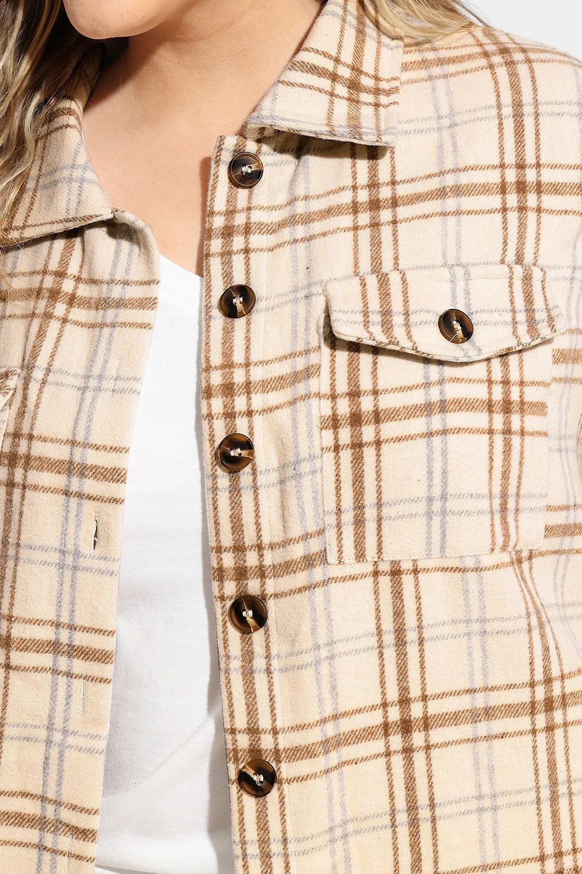 Pocket Plaid Patchwork Button Down Flanner Coat