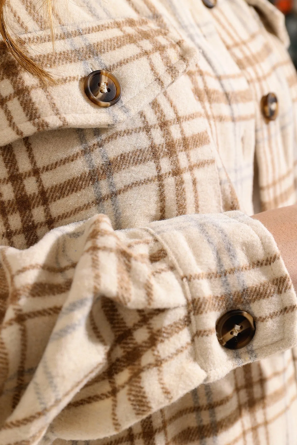 Pocket Plaid Patchwork Button Down Flanner Coat