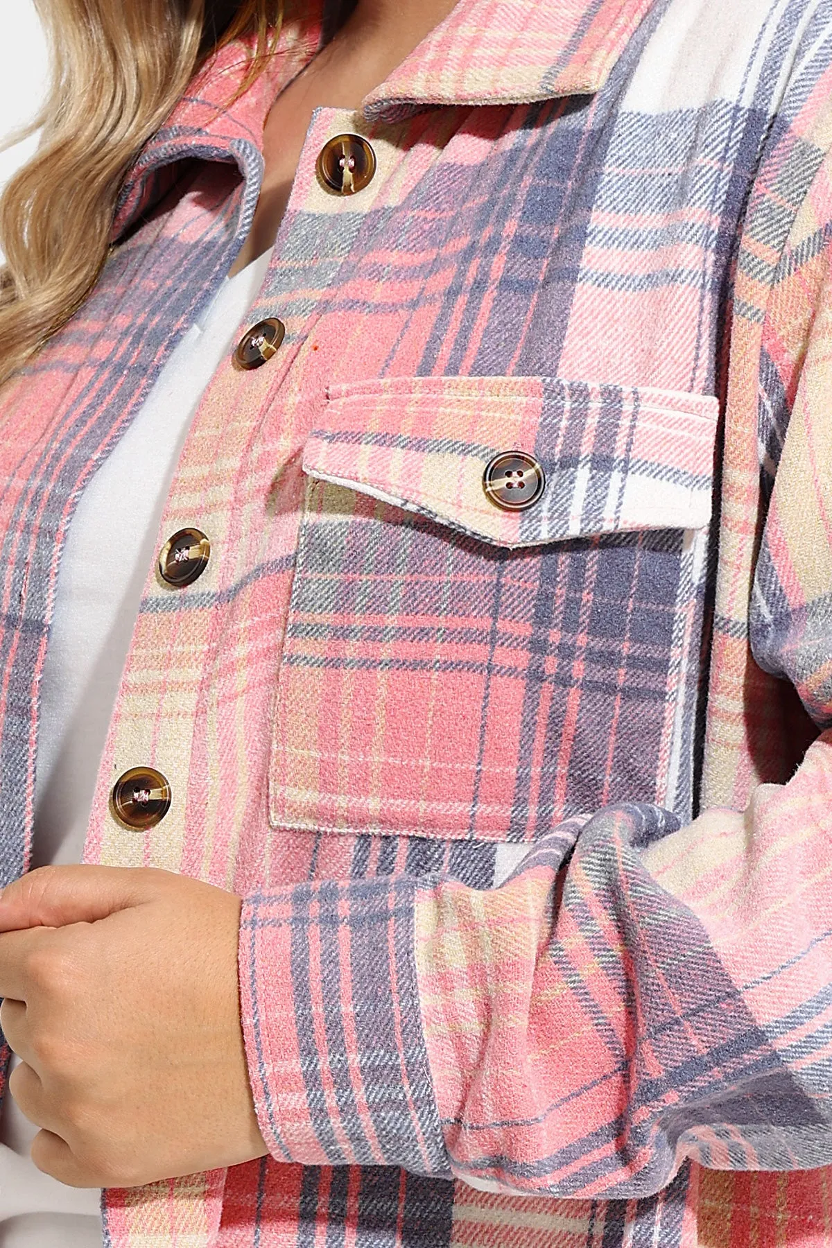 Pocket Plaid Patchwork Button Down Flanner Coat