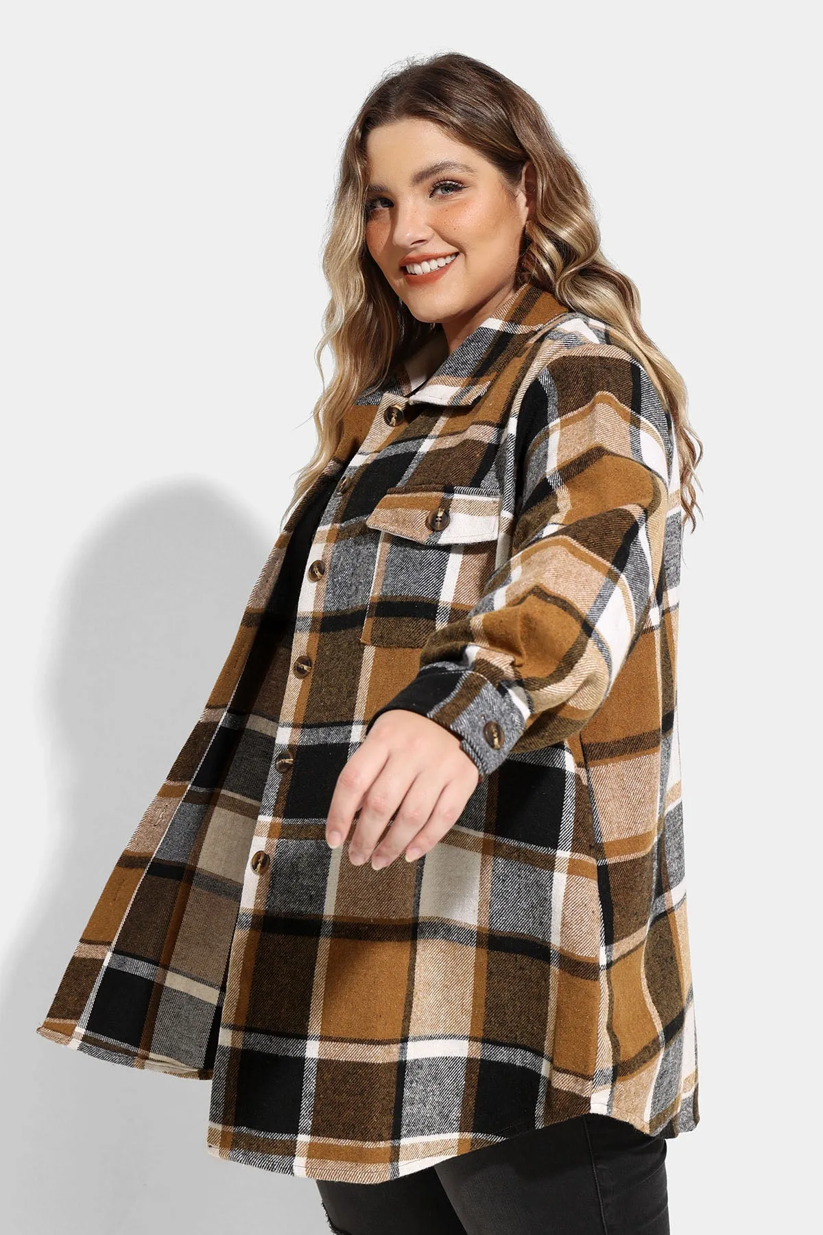 Pocket Plaid Patchwork Button Down Flanner Coat