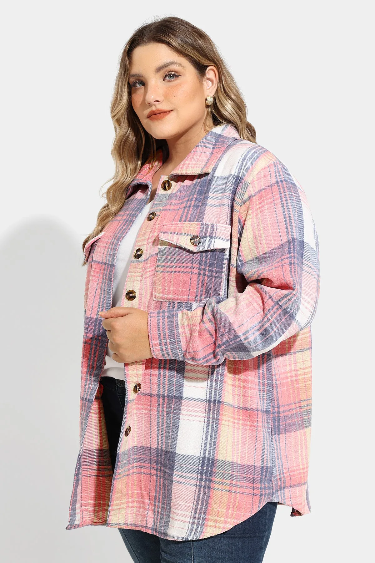 Pocket Plaid Patchwork Button Down Flanner Coat