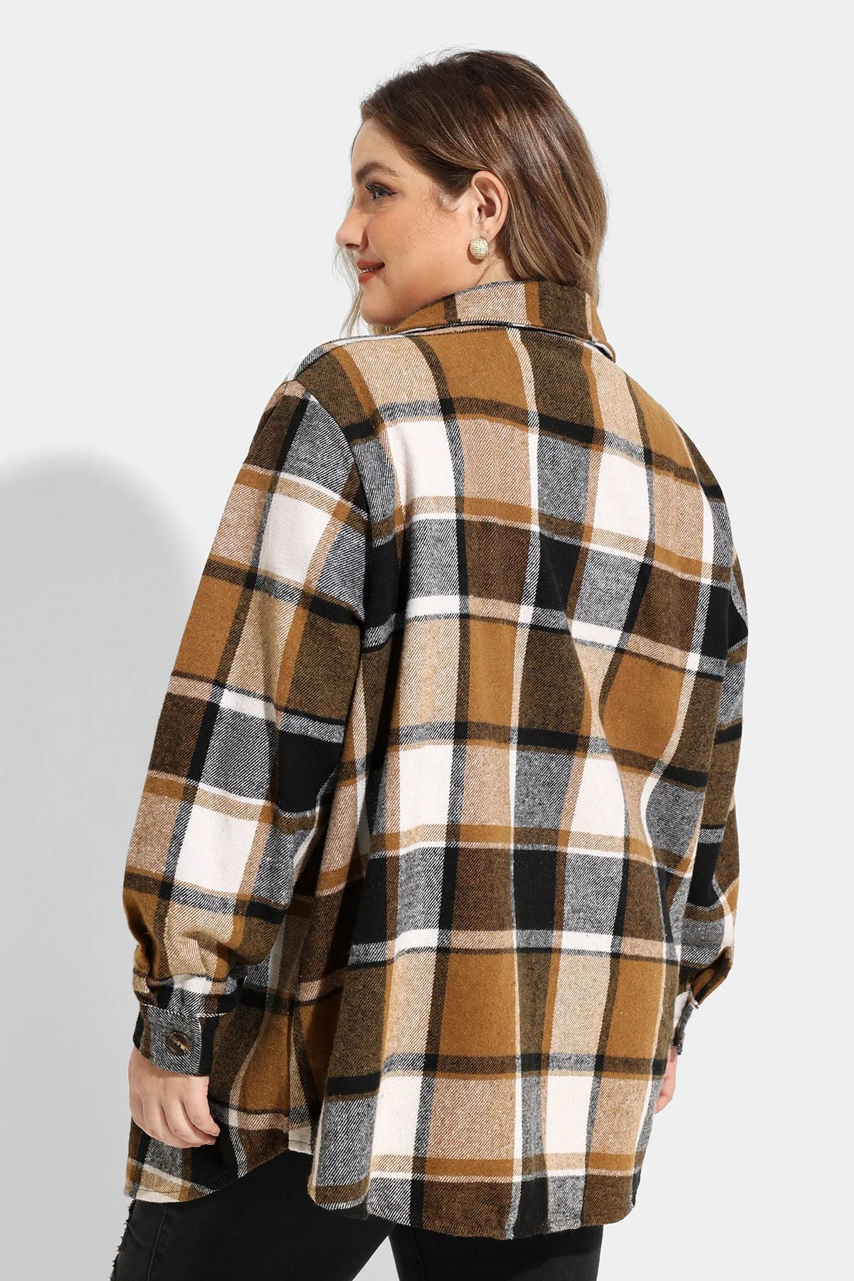 Pocket Plaid Patchwork Button Down Flanner Coat