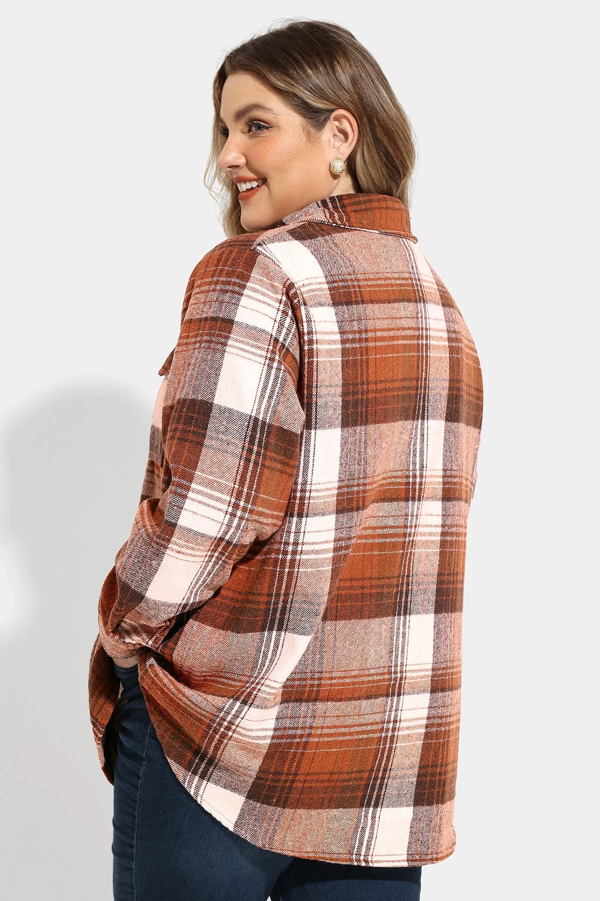 Pocket Plaid Patchwork Button Down Flanner Coat