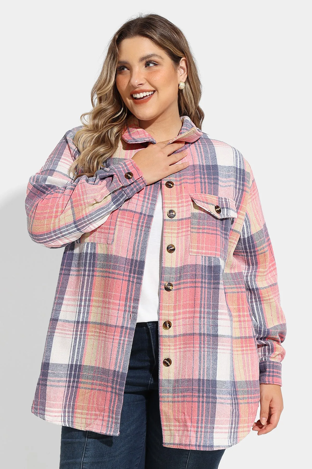 Pocket Plaid Patchwork Button Down Flanner Coat