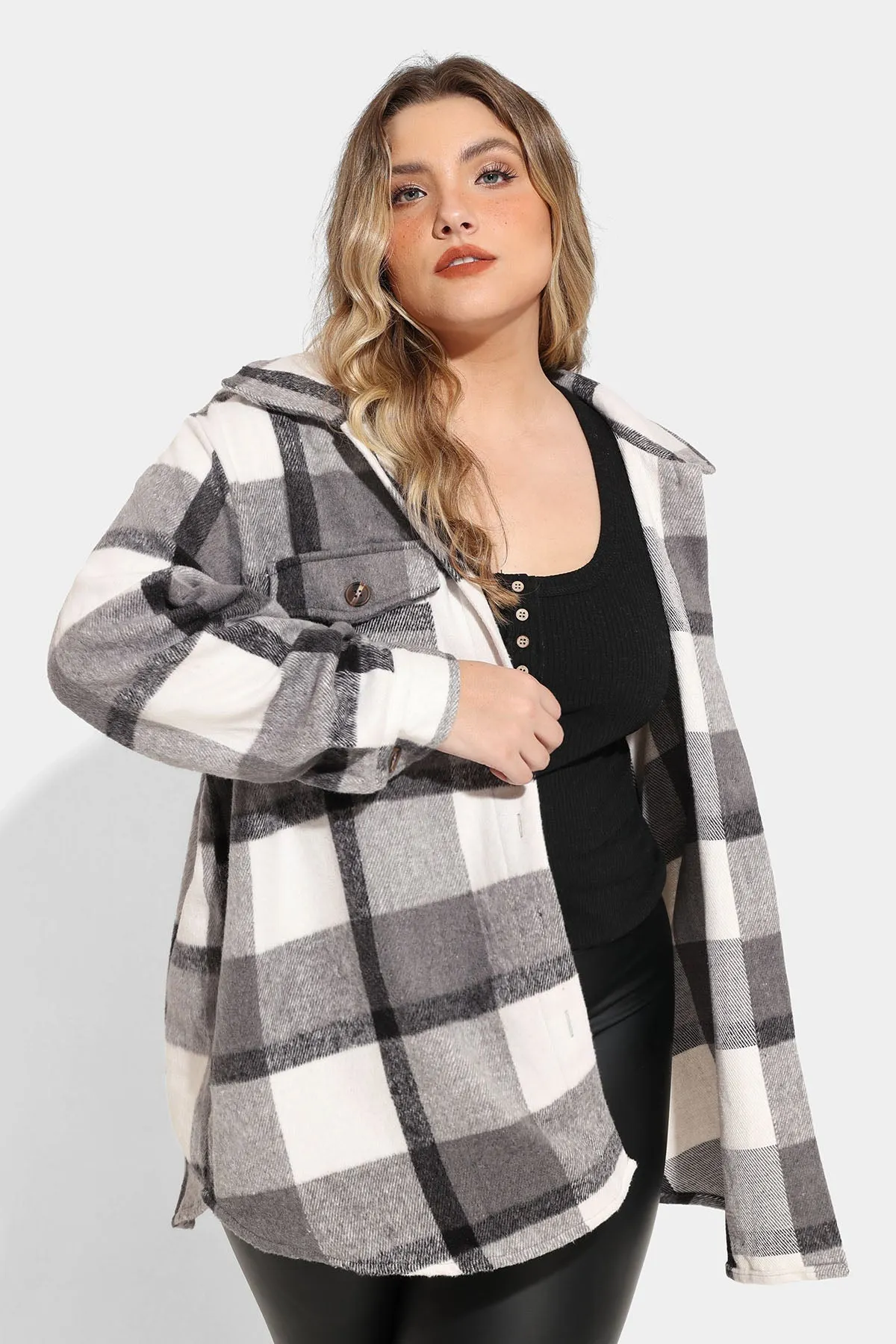 Pocket Plaid Patchwork Button Down Flanner Coat