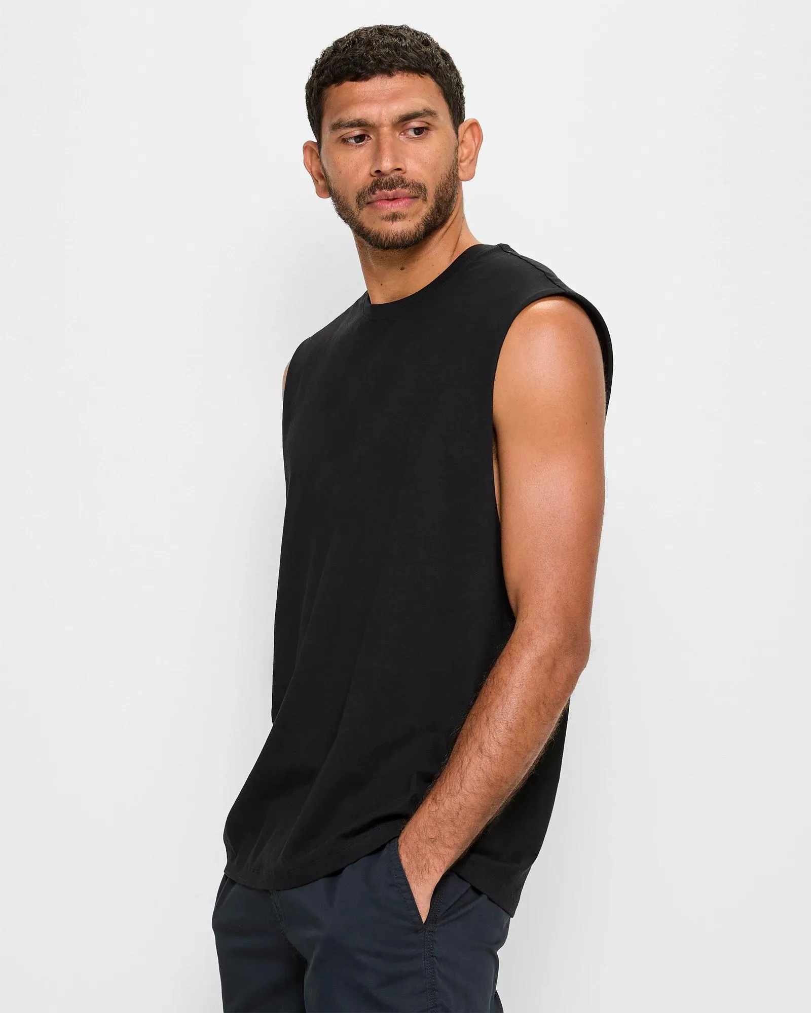 popular  Australian Cotton Plain Tank Top - Black