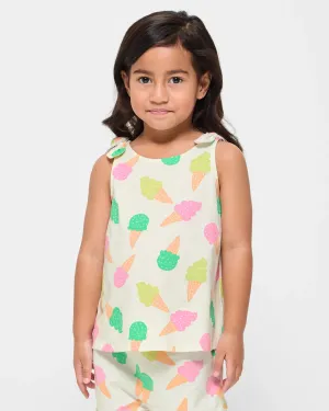 popular  Organic Cotton Bow Shoulder Print Tank - Ice Cream