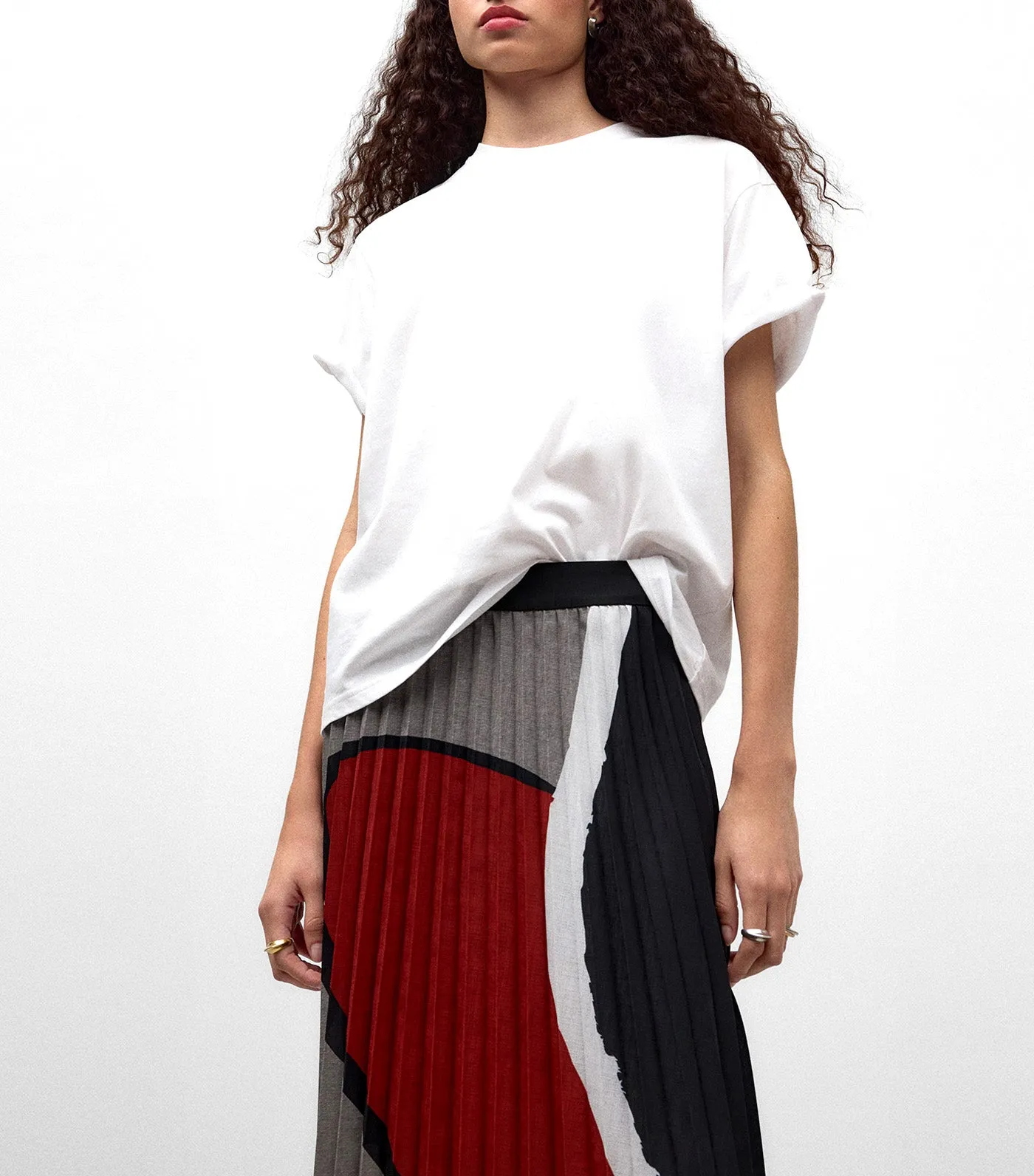 Printed Pleated Skirt White/Gray/Red