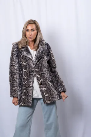 Printed snake faux fur short coat | TIA SNAKE