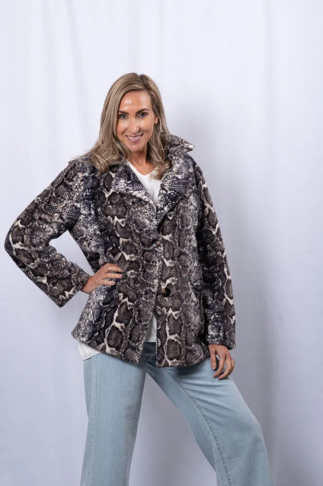 Printed snake faux fur short coat | TIA SNAKE