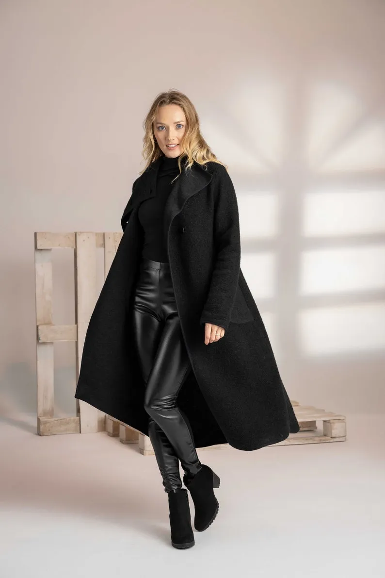 Prussian Blue Boiled Wool Coat with Pockets