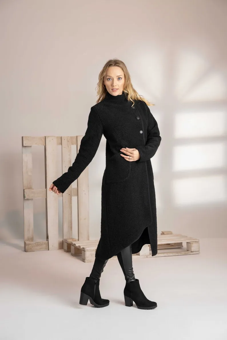 Prussian Blue Boiled Wool Coat with Pockets