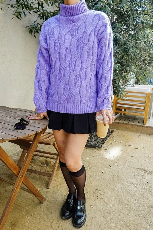 Purple Twisted Mock Turtleneck Sweater