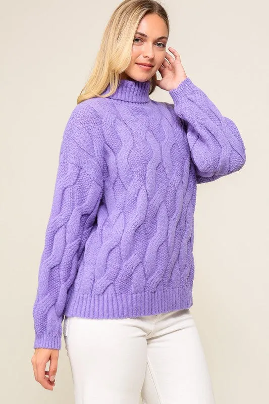 Purple Twisted Mock Turtleneck Sweater