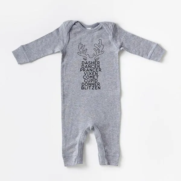 Reindeer Names Antlers Baby Romper