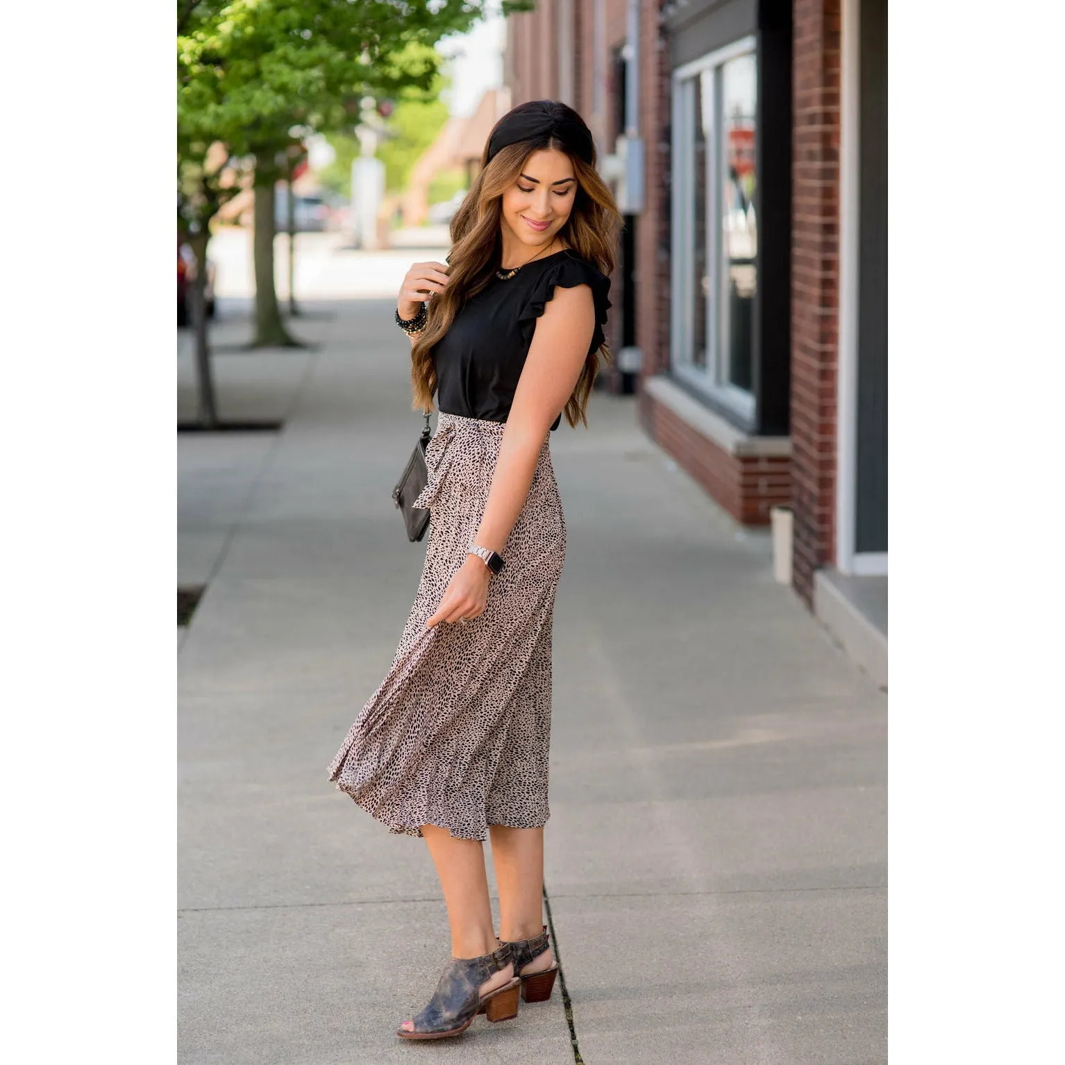 Safari Pleated Tie Midi Skirt