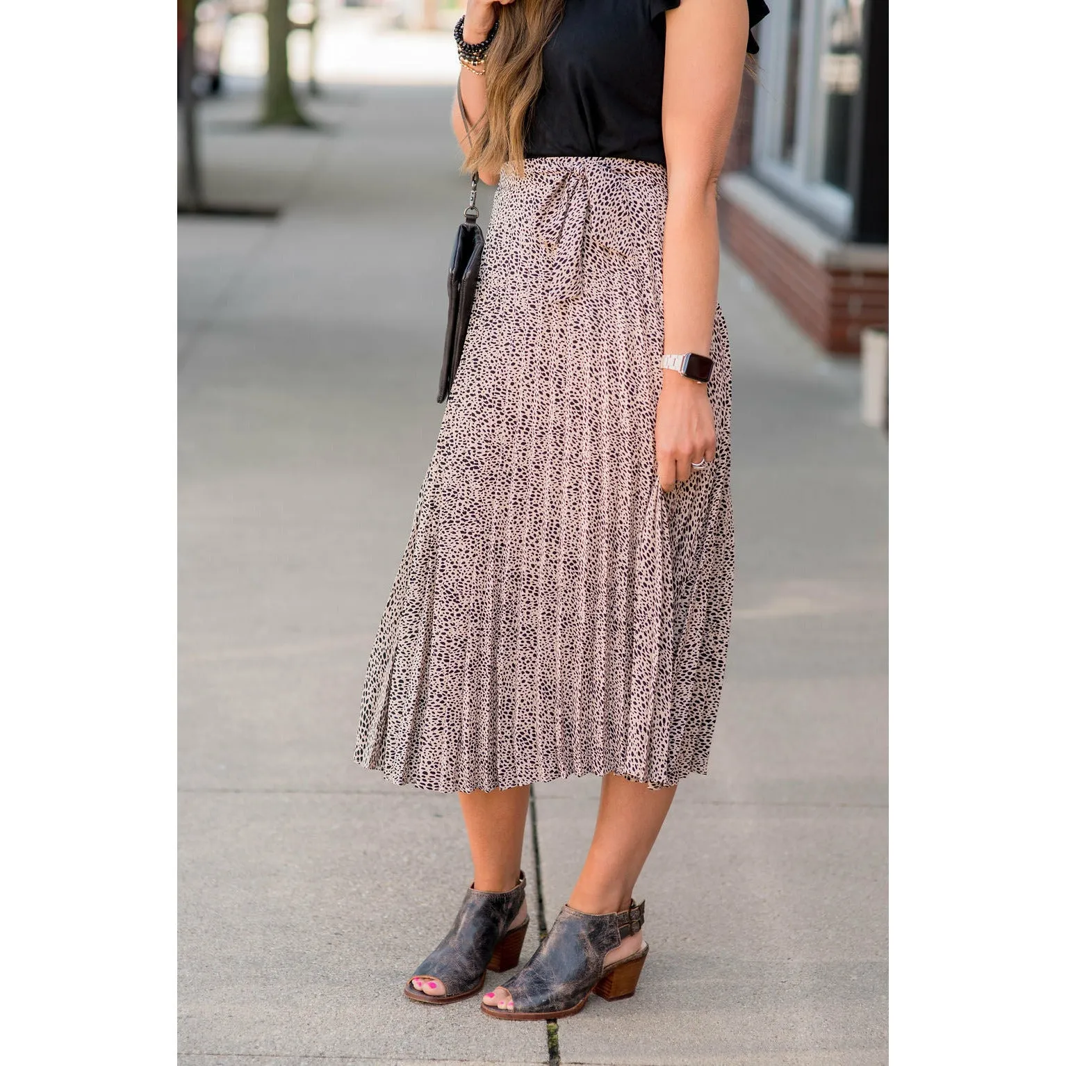 Safari Pleated Tie Midi Skirt