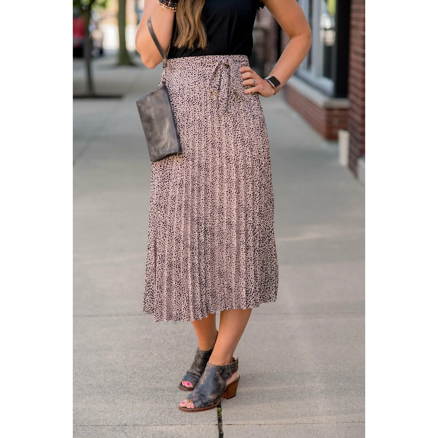 Safari Pleated Tie Midi Skirt