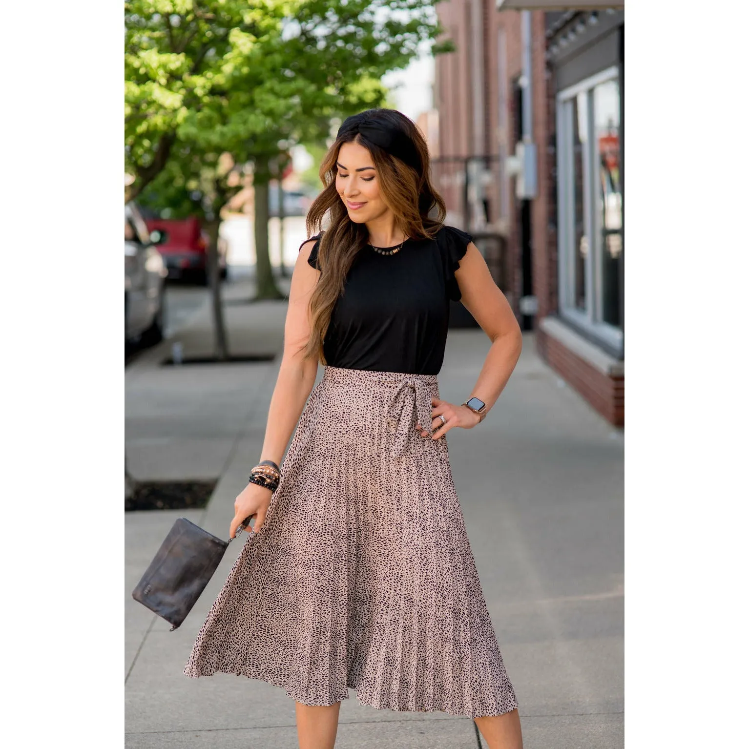 Safari Pleated Tie Midi Skirt