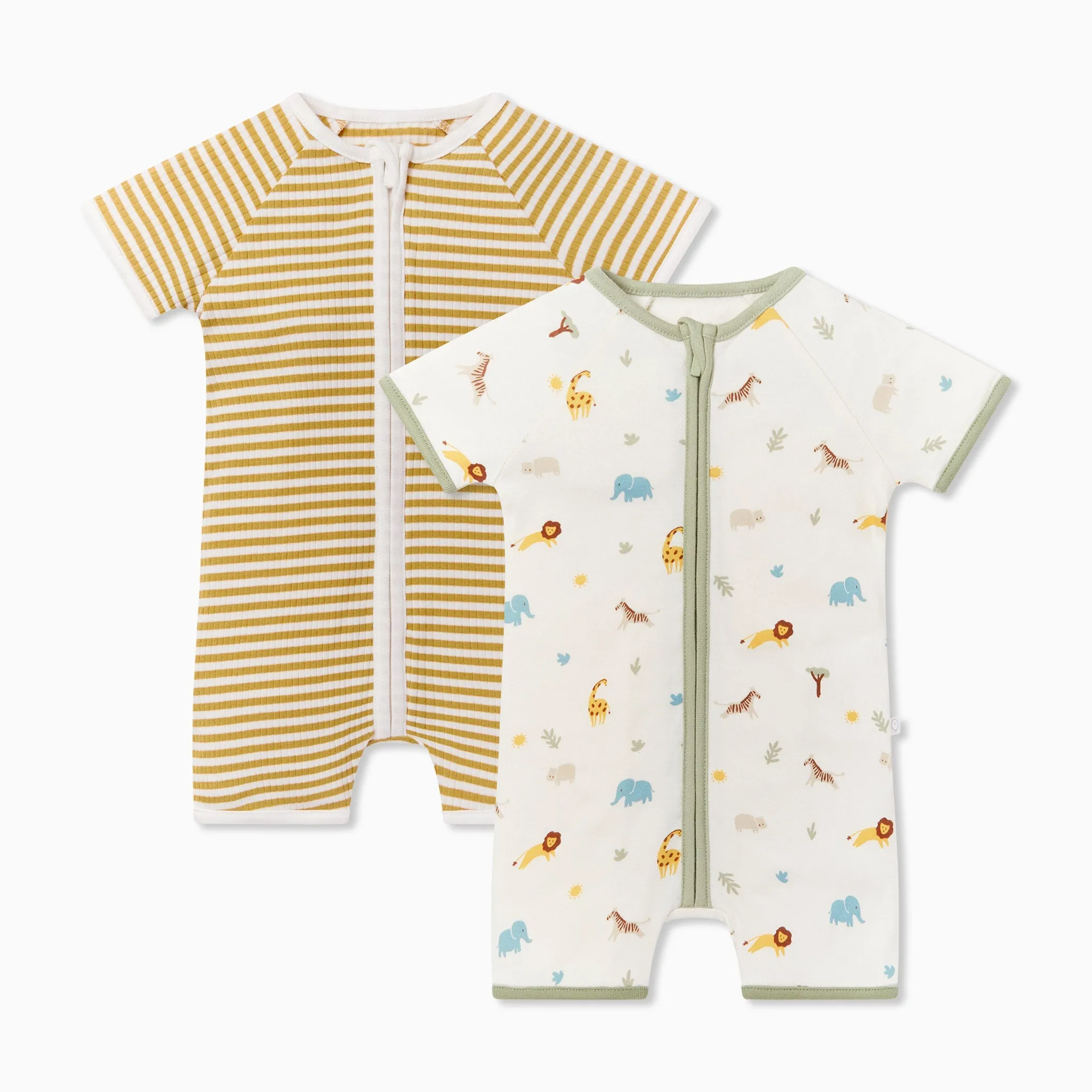 Safari Summer & Ribbed Zip Romper 2 Pack