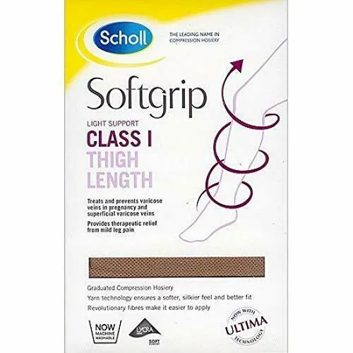 Scholl Softgrip Class 1 Thigh Length Compression Stockings Natural Closed Toe (Large)