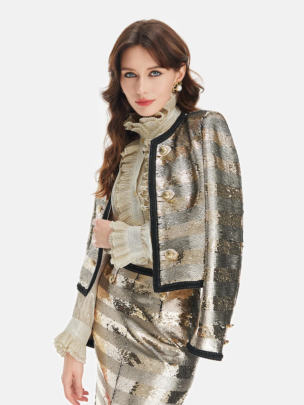 Silk Gold-Foil Pleated Shirt