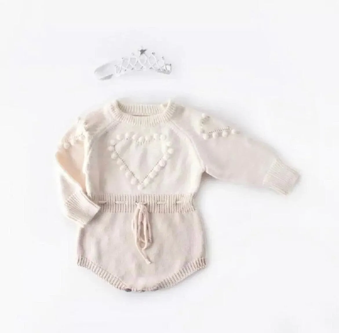 Stella - Baby Girl Knitted Heart Romper , size Newborn - 18 months