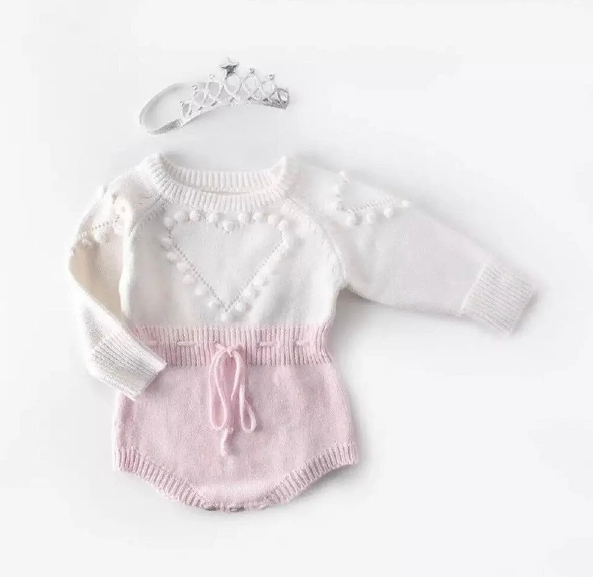 Stella - Baby Girl Knitted Heart Romper , size Newborn - 18 months