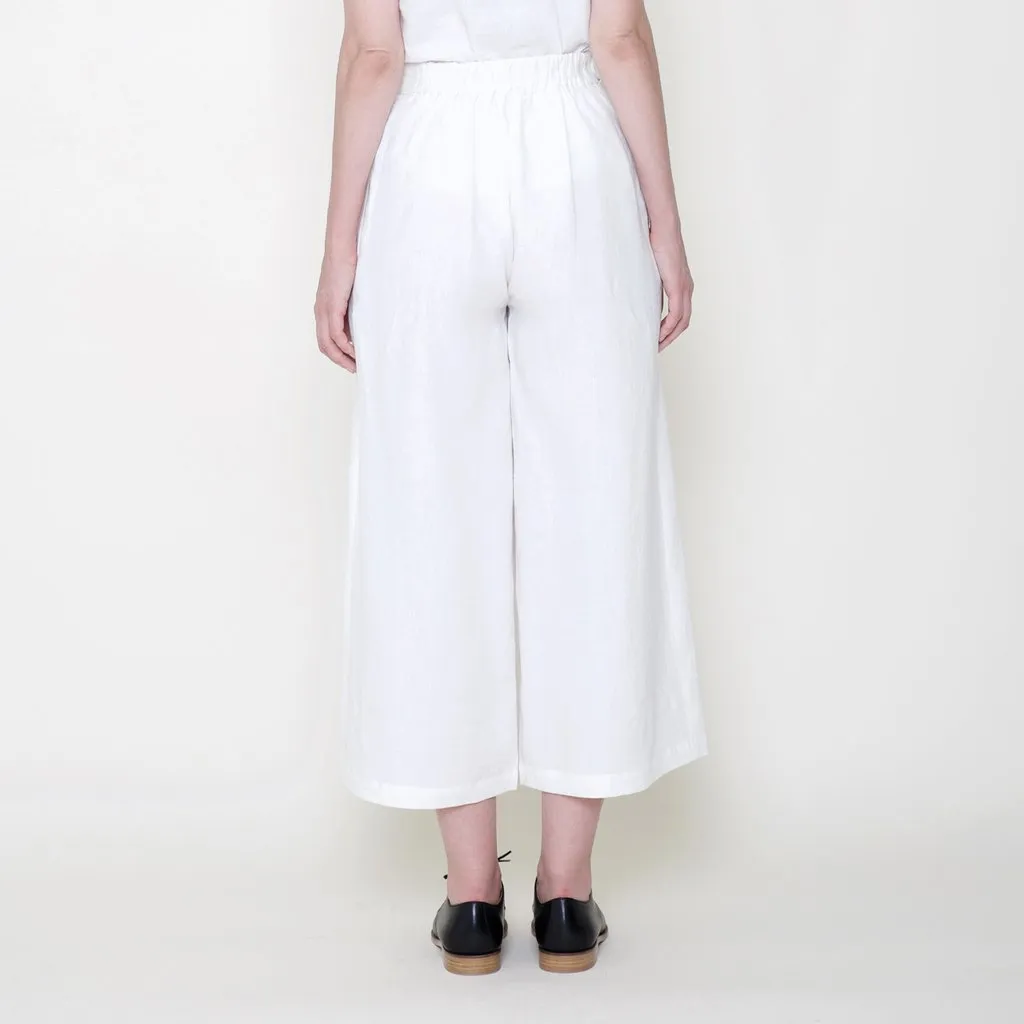 Szeki Signature Linen Cropped Wide Legged Trouser, Off White