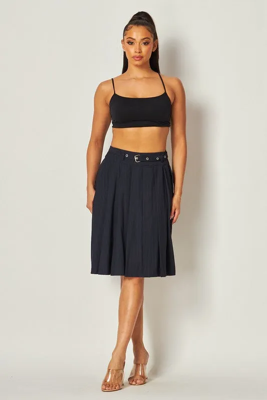 Tabitha Pinstripe Pleated Midi Skirt