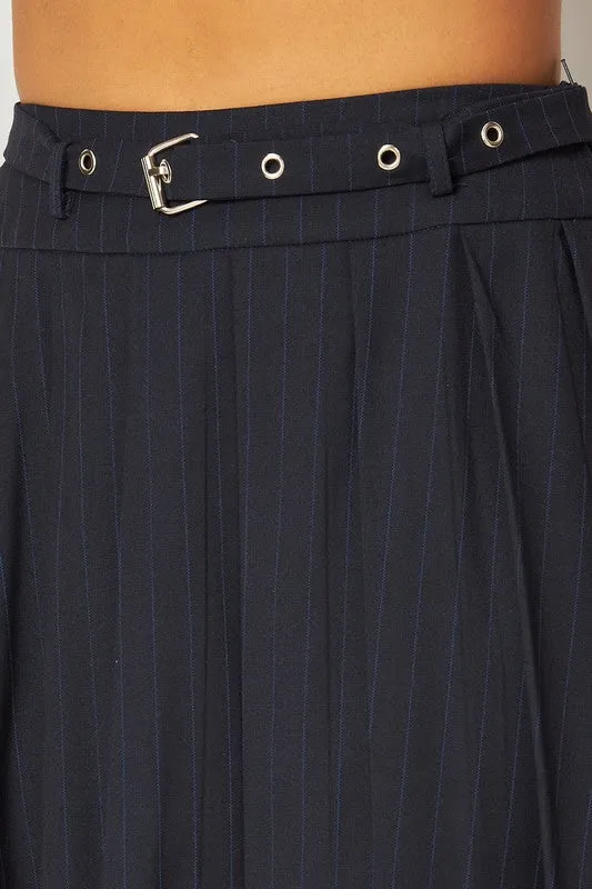 Tabitha Pinstripe Pleated Midi Skirt