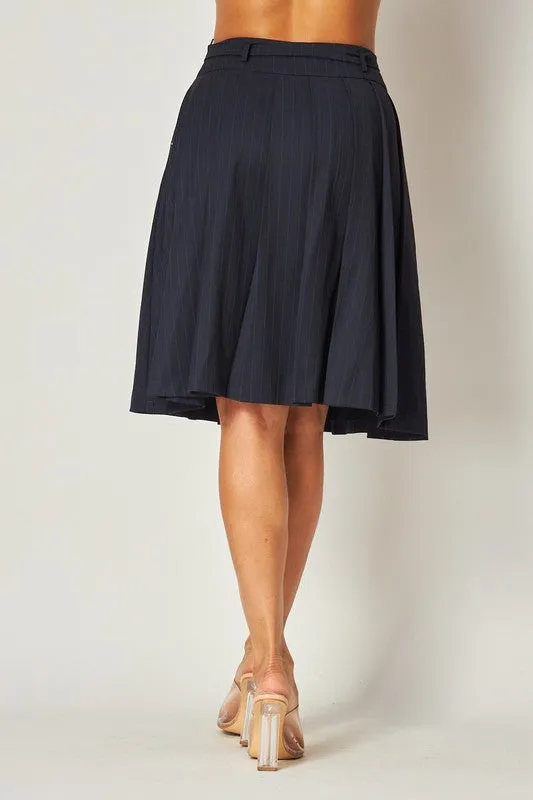 Tabitha Pinstripe Pleated Midi Skirt