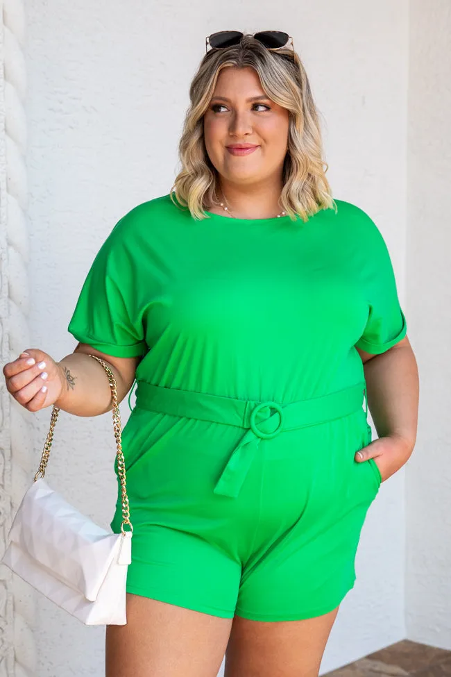 Take The Lead Kelly Green Belted Romper FINAL SALE