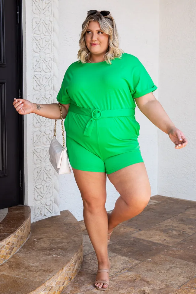 Take The Lead Kelly Green Belted Romper FINAL SALE