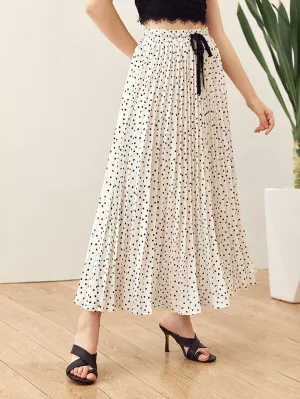 Tie Waist Polka-dot Pleated Skirt