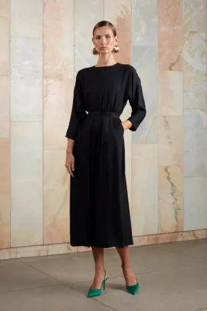 TILDA black pleated dress with pockets