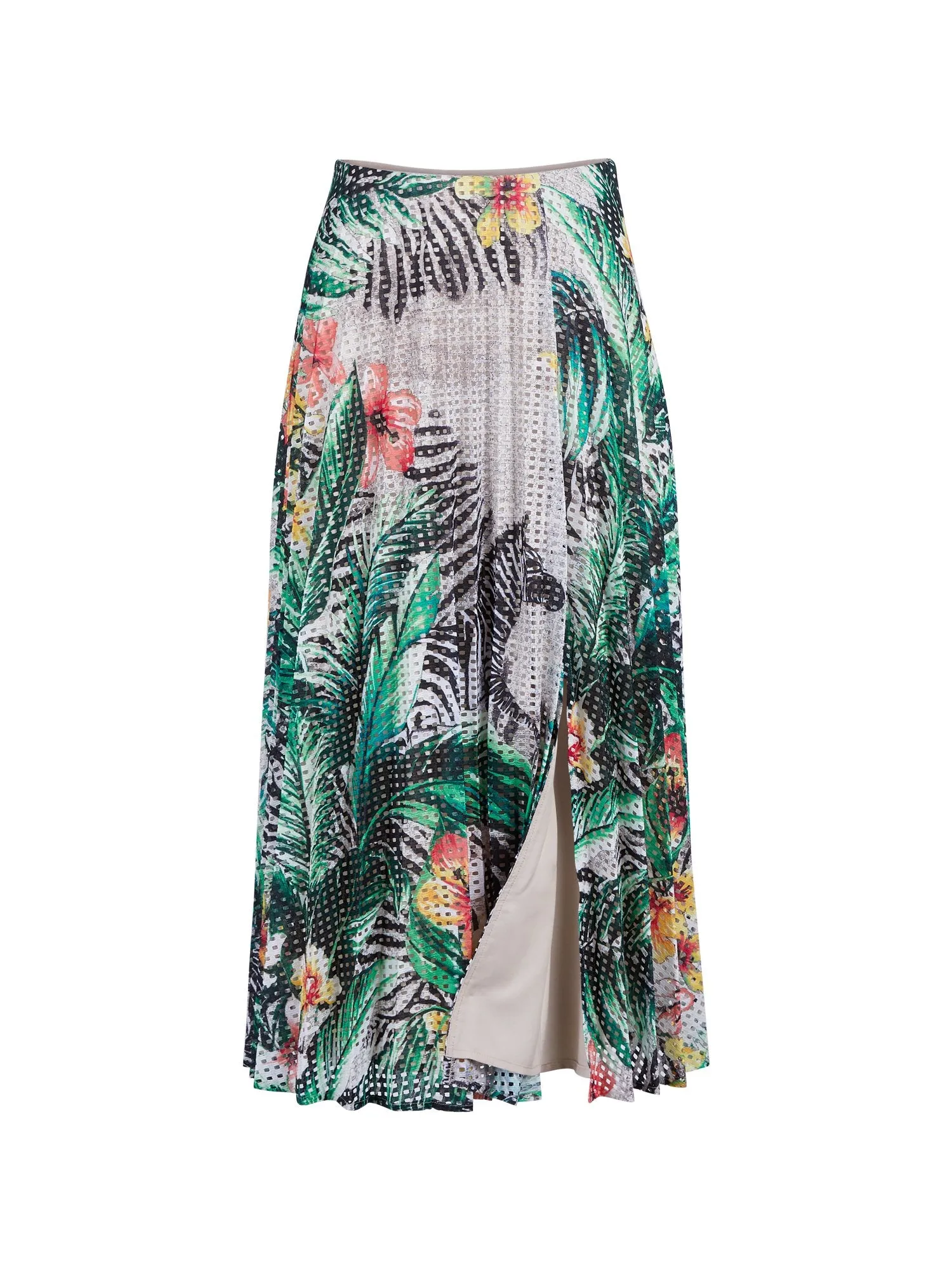 Tropical-Print Pleated Skirt