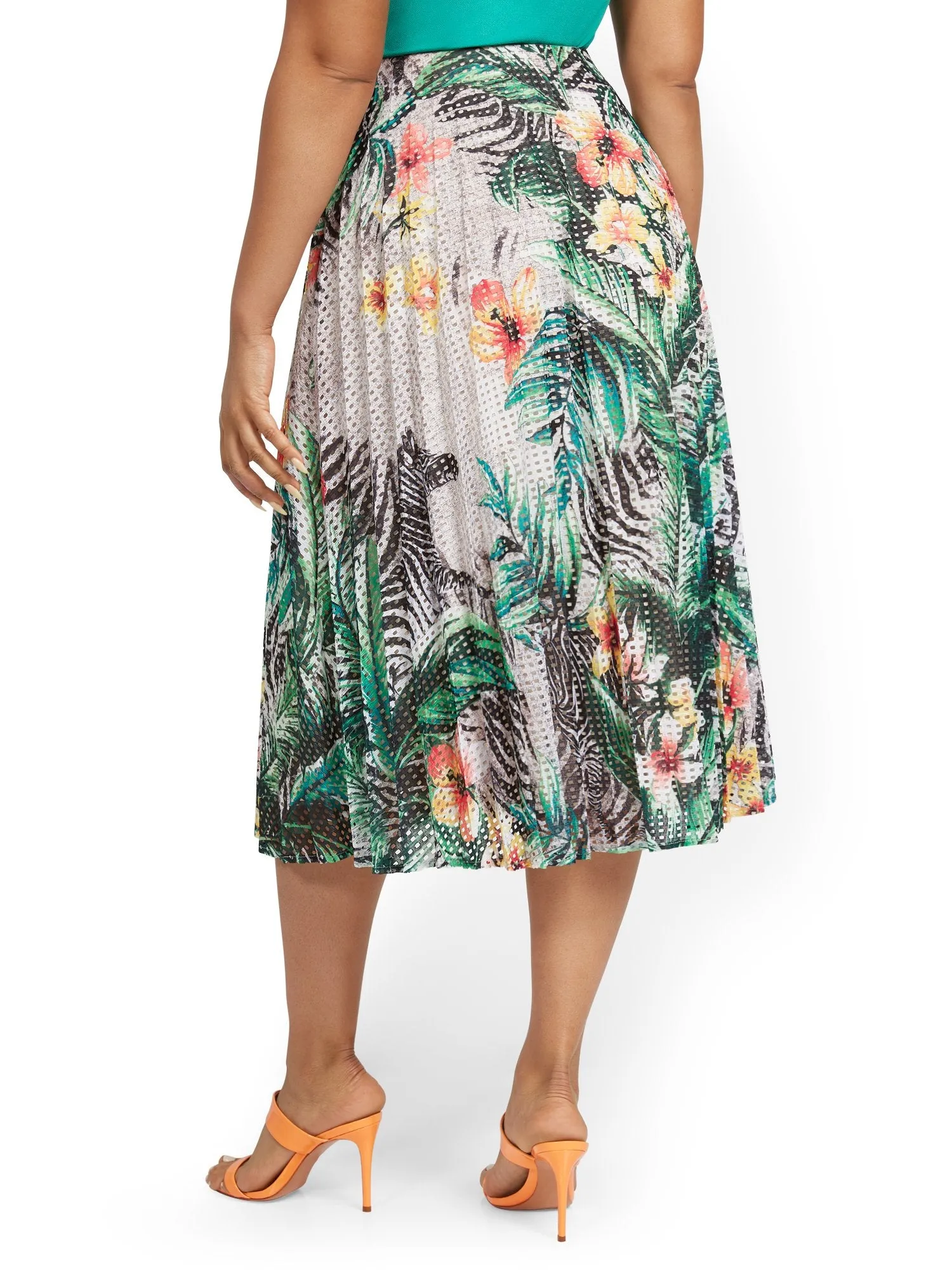 Tropical-Print Pleated Skirt